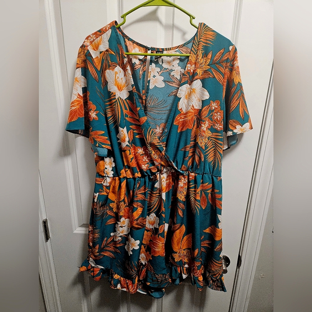 SHEIN Teal and Orange Floral Romper